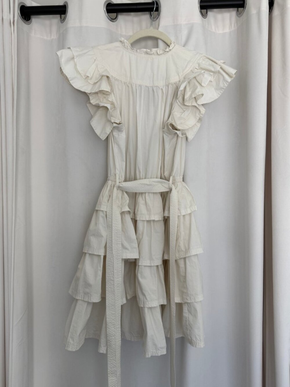 Ulla Johnson Lulua Dress Bone Ivory Cotton Ruffle Tiered Mini Dress Size 4 - Picture 3 of 10